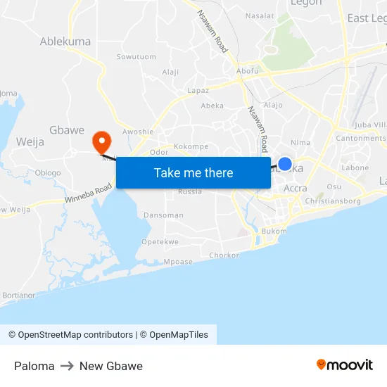 Paloma to New Gbawe map