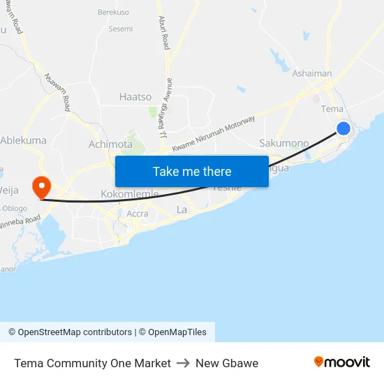 Tema Community One Market to New Gbawe map