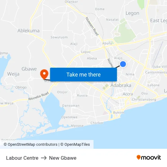 Labour Centre to New Gbawe map