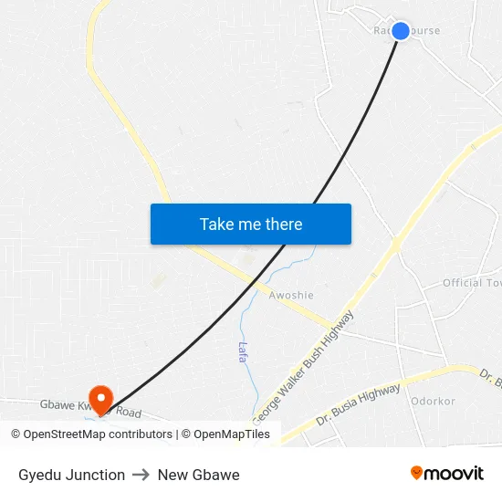 Gyedu Junction to New Gbawe map