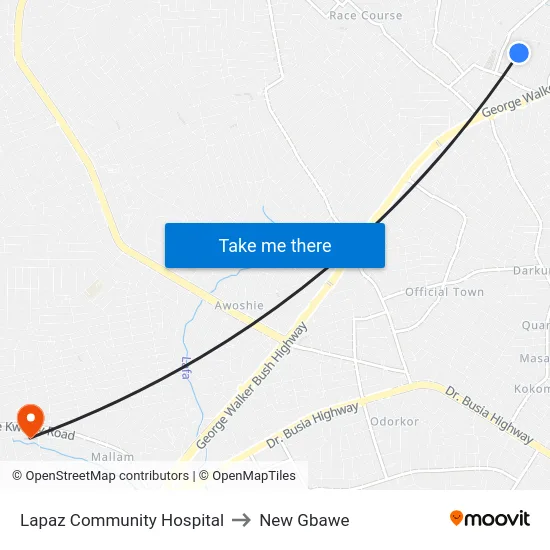 Lapaz Community Hospital to New Gbawe map