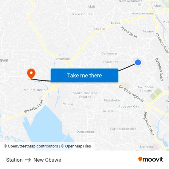 Station to New Gbawe map
