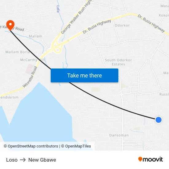 Loso to New Gbawe map