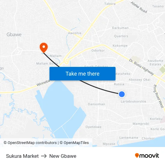 Sukura Market to New Gbawe map