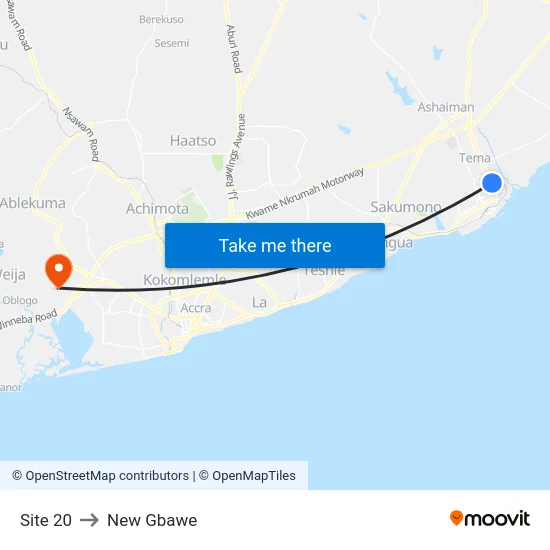 Site 20 to New Gbawe map