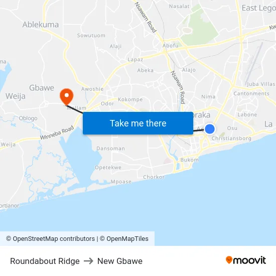 Roundabout Ridge to New Gbawe map