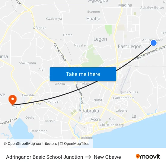 Adringanor Basic School Junction to New Gbawe map