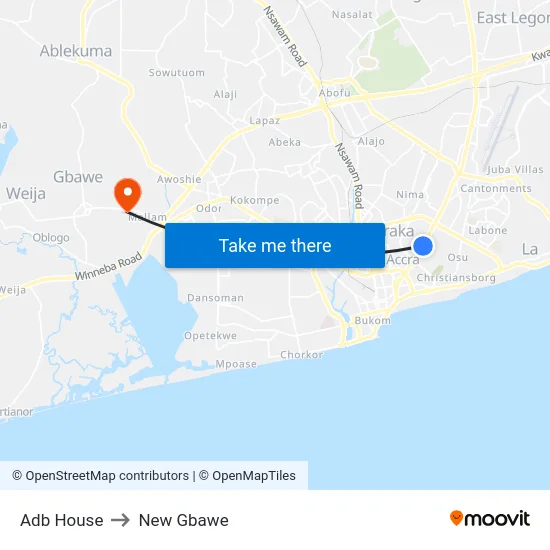 Adb House to New Gbawe map