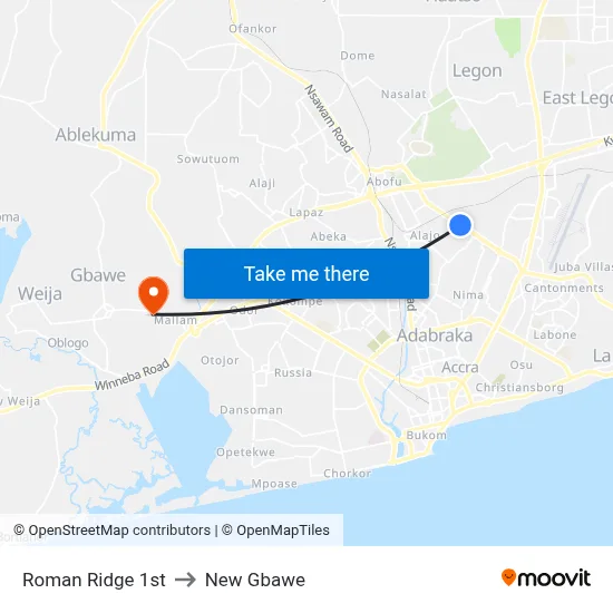 Roman Ridge 1st to New Gbawe map