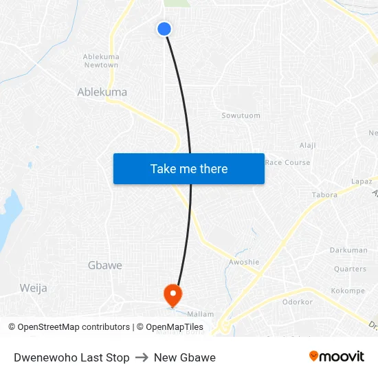 Dwenewoho Last Stop to New Gbawe map