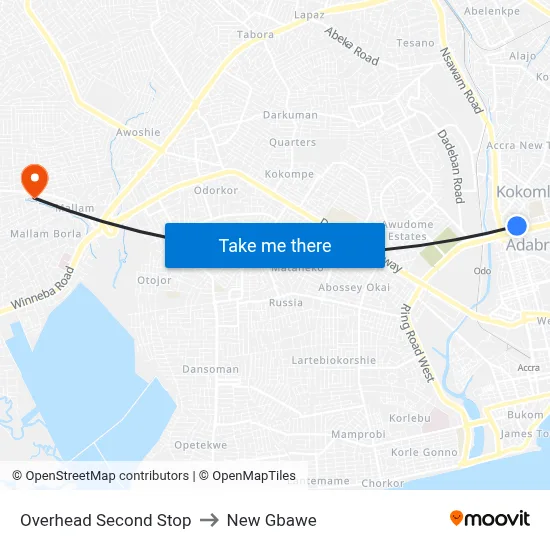Overhead Second Stop to New Gbawe map