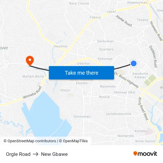 Orgle Road to New Gbawe map
