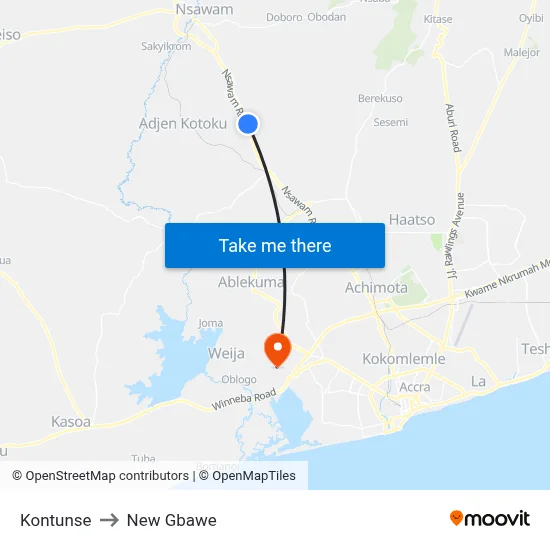Kontunse to New Gbawe map