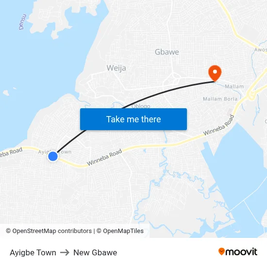 Ayigbe Town to New Gbawe map