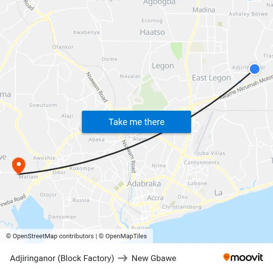 Adjiringanor (Block Factory) to New Gbawe map