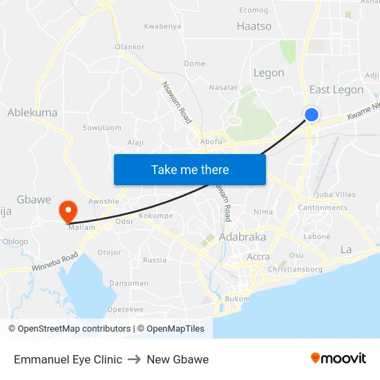 Emmanuel Eye Clinic to New Gbawe map
