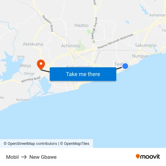 Mobil to New Gbawe map