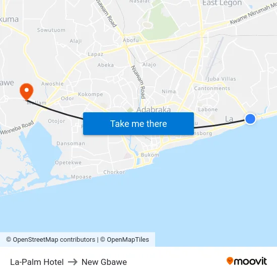 La-Palm Hotel to New Gbawe map