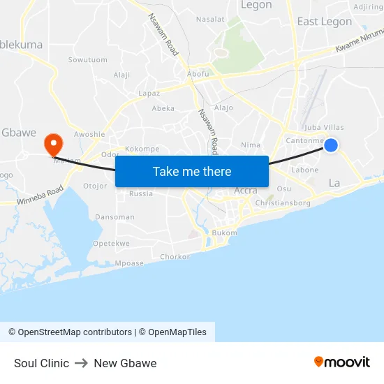 Soul Clinic to New Gbawe map