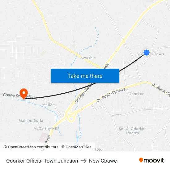 Odorkor Official Town Junction to New Gbawe map