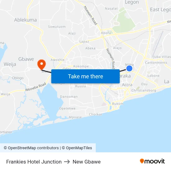 Frankies Hotel Junction to New Gbawe map