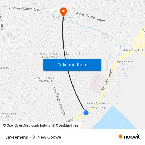 Jayeemens to New Gbawe map