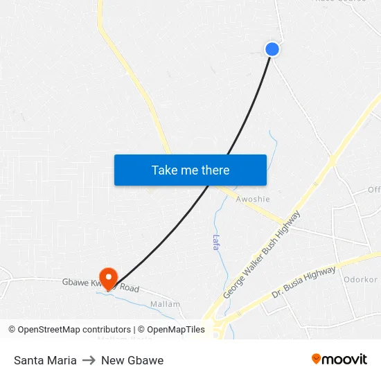 Santa Maria to New Gbawe map