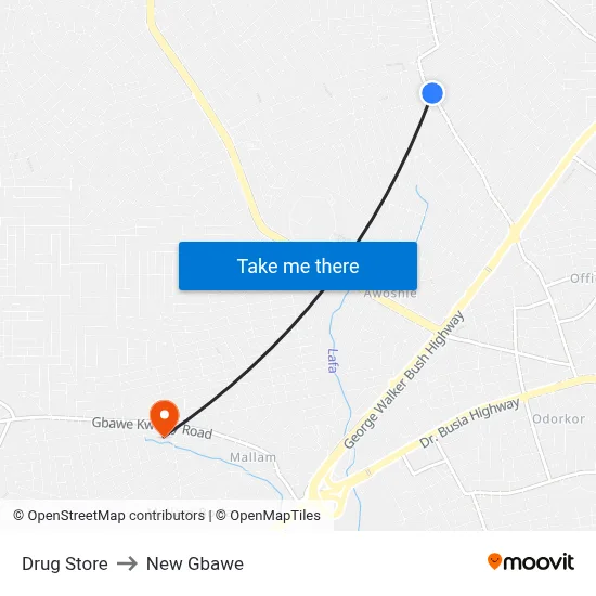 Drug Store to New Gbawe map
