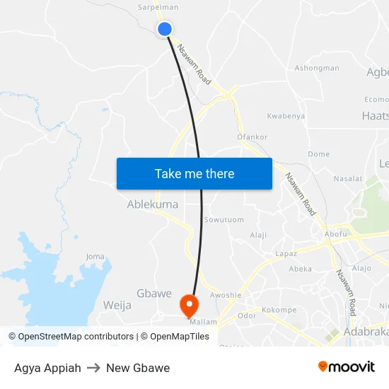 Agya Appiah to New Gbawe map