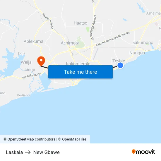 Laskala to New Gbawe map