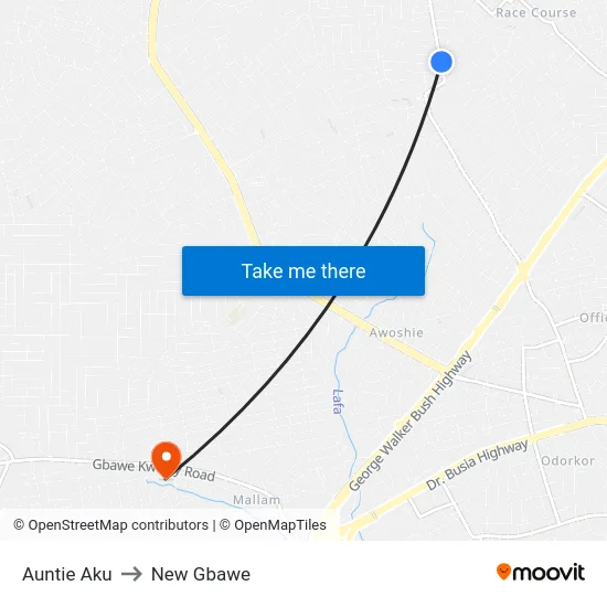 Auntie Aku to New Gbawe map