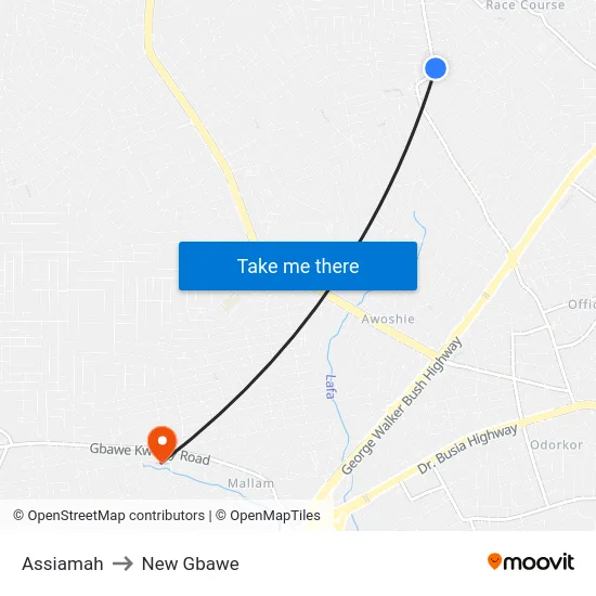 Assiamah to New Gbawe map