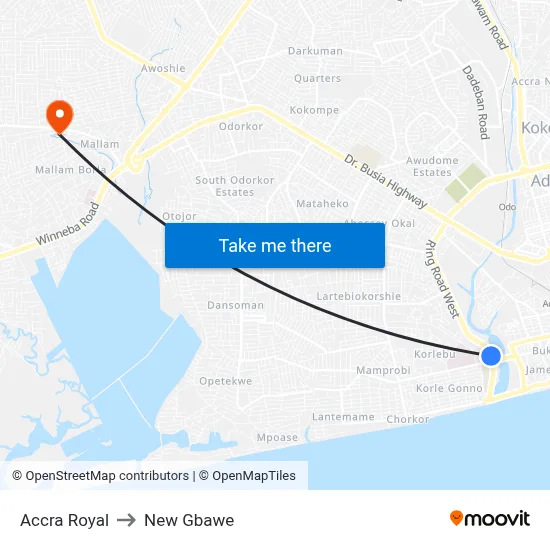 Accra Royal to New Gbawe map