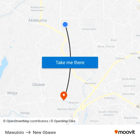 Mawulolo to New Gbawe map