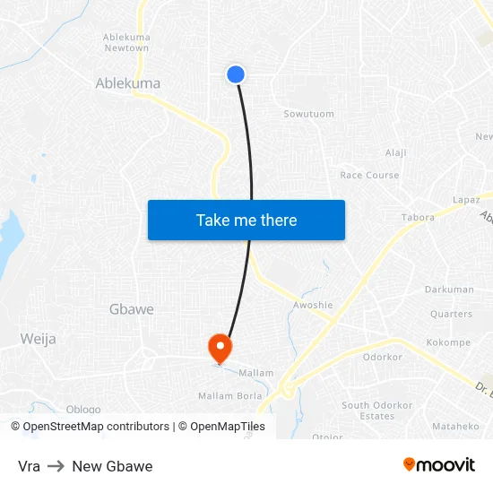 Vra to New Gbawe map