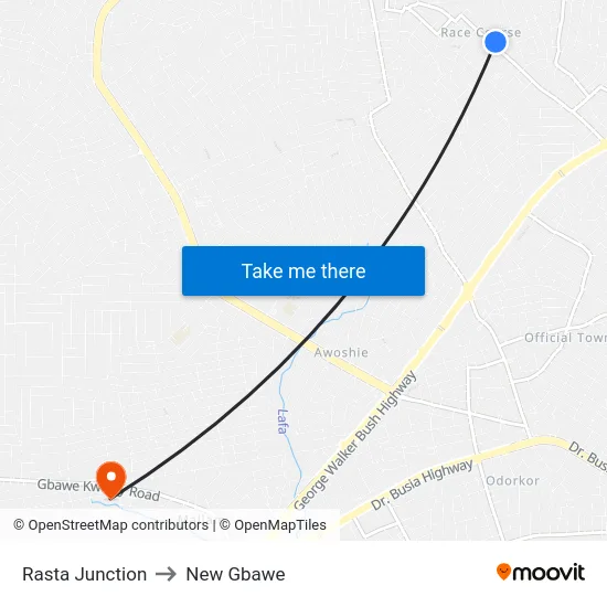 Rasta Junction to New Gbawe map