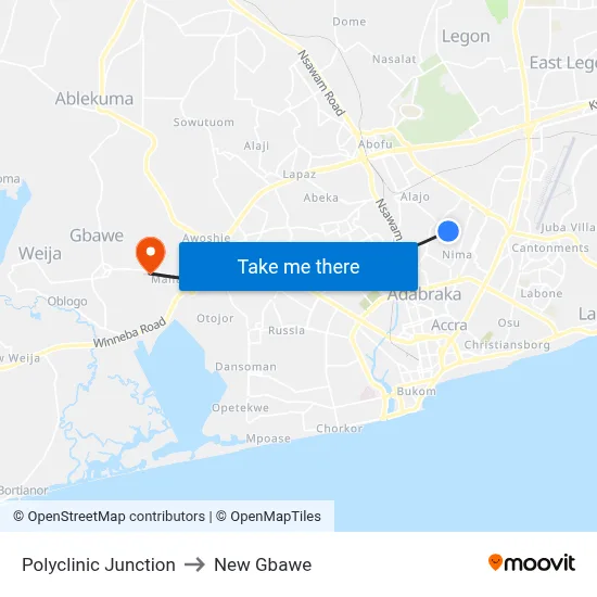 Polyclinic Junction to New Gbawe map