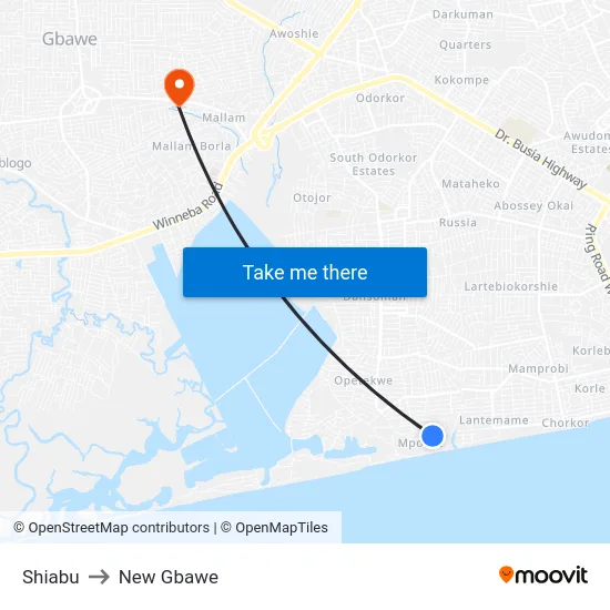 Shiabu to New Gbawe map