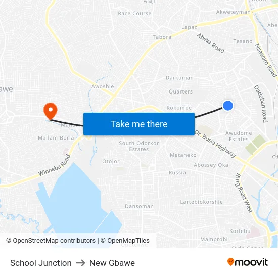 School Junction to New Gbawe map