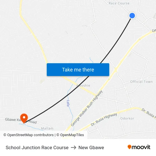 School Junction Race Course to New Gbawe map