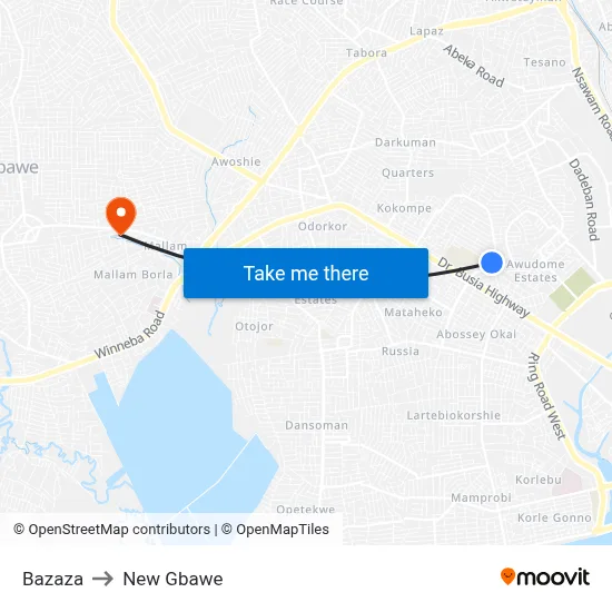 Bazaza to New Gbawe map
