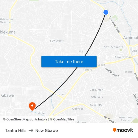 Tantra Hills to New Gbawe map