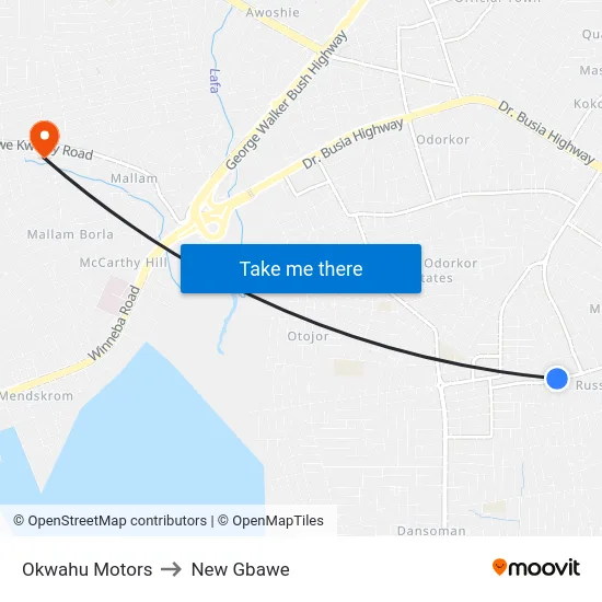Okwahu Motors to New Gbawe map