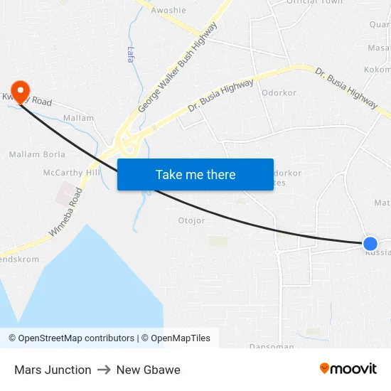 Mars Junction to New Gbawe map