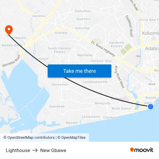 Lighthouse to New Gbawe map