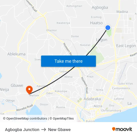 Agbogba Junction to New Gbawe map