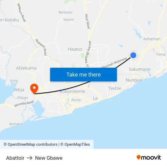 Abattoir to New Gbawe map