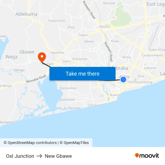 Oxl Junction to New Gbawe map