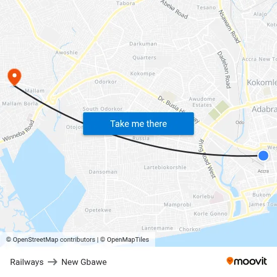 Railways to New Gbawe map
