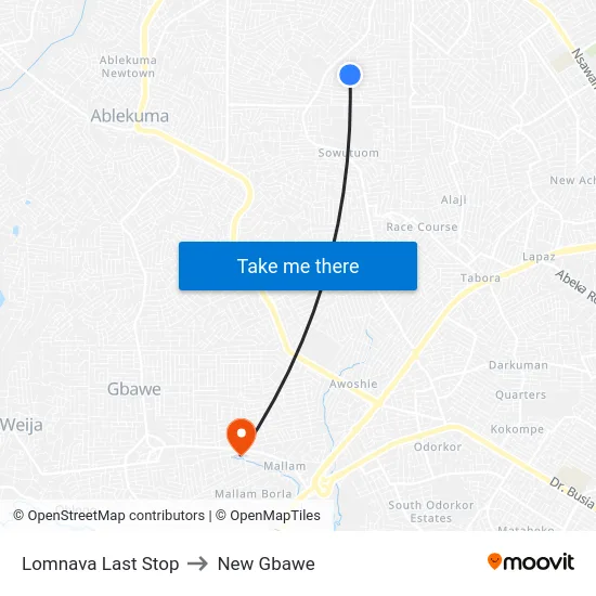 Lomnava Last Stop to New Gbawe map